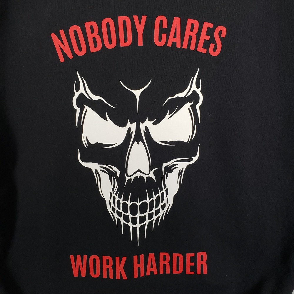 ANG Nobody Cares Work Harder Skull Hoodie Black You Vs You Gym Motivation XXL